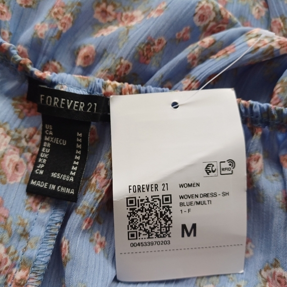 NWT Forever 21 Milkmaid Floral Sz M Babydoll Mini Dress - Picture 9 of 15